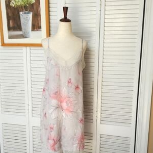 Secret Possessions Pink and White Chemise with Delicate Lace Size S